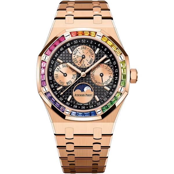 Audemars Piguet Royal Oak Black Dial Perpetual Calendar Rose Gold Rainbow Bezel 41mm - Limited 20