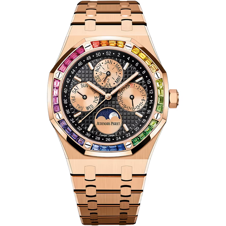 Audemars Piguet Royal Oak Black Dial Perpetual Calendar Rose Gold Rainbow Bezel 41mm - Limited 20 - Image 1