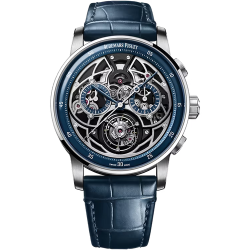 Audemars Piguet Code 11.59 Skeleton Dial Tourbillon Chronograph White Gold Leather Strap 41mm - Limited 50