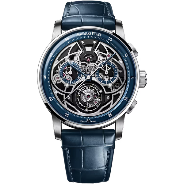 Audemars Piguet Code 11.59 Skeleton Dial Tourbillon Chronograph White Gold Leather Strap 41mm - Limited 50