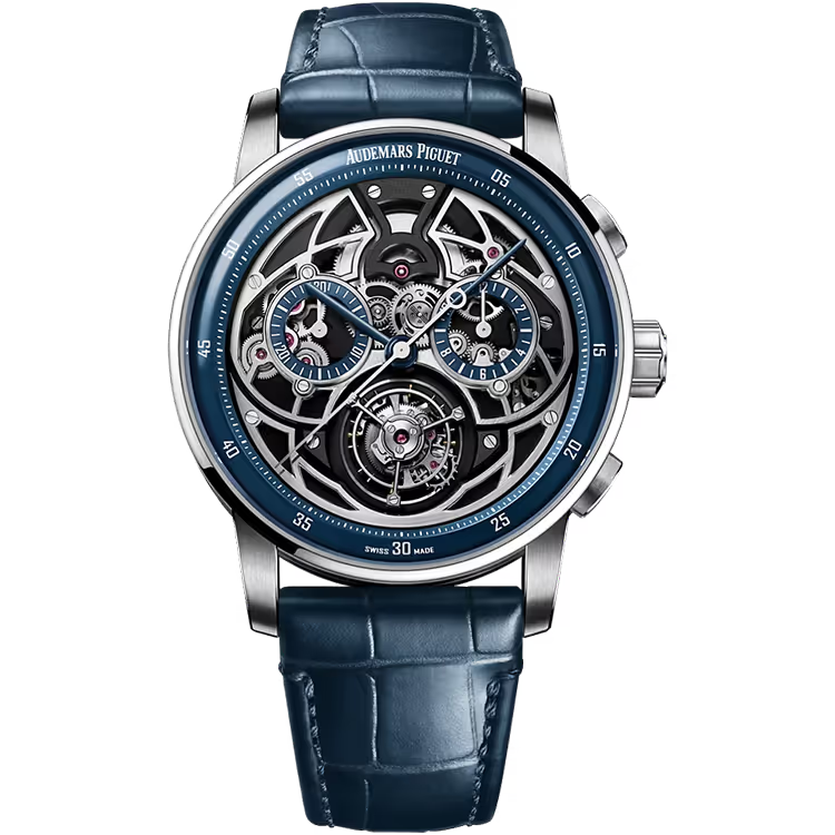 Audemars Piguet Code 11.59 Skeleton Dial Tourbillon Chronograph White Gold Leather Strap 41mm - Limited 50 - Image 1