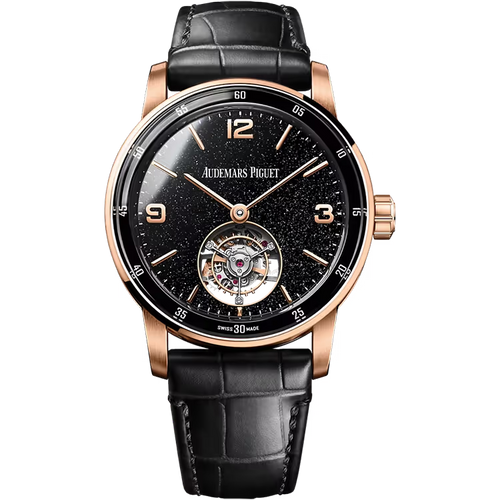 Audemars Piguet 11.59 Black Celestial Dial Flying Tourbillon Rose Gold Leather Strap 41mm