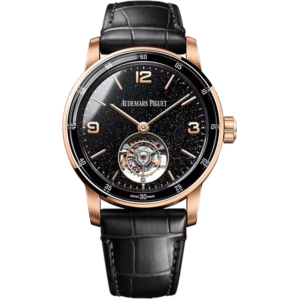 Audemars Piguet 11.59 Black Celestial Dial Flying Tourbillon Rose Gold Leather Strap 41mm