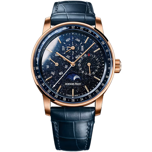 Audemars Piguet Code 11.59 Blue Dial Perpetual Calendar Rose Gold Leather Strap 41mm