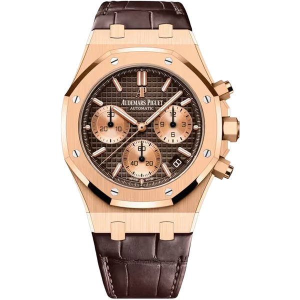Audemars Piguet Royal Oak Chocolate Dial Chronograph Rose Gold Leather Strap 41mm