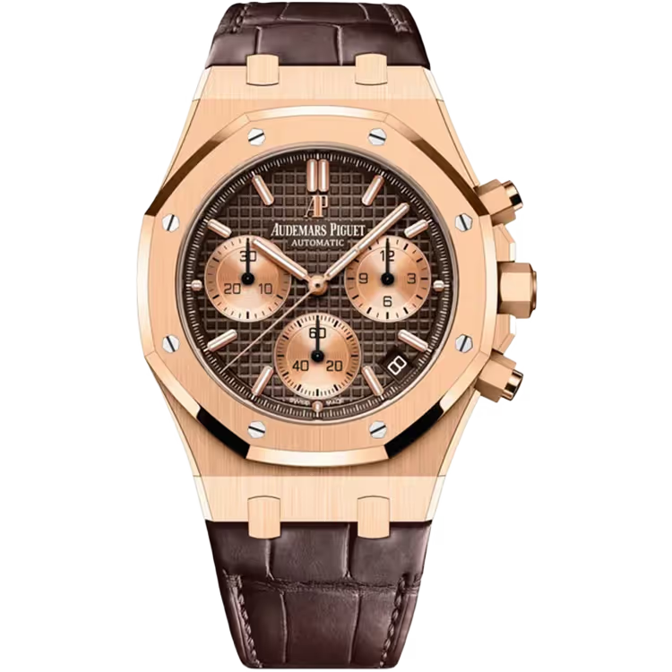 Audemars Piguet Royal Oak Chocolate Dial Chronograph Rose Gold Leather Strap 41mm - Image 1