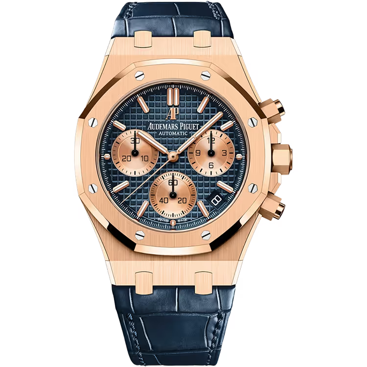 Audemars Piguet Royal Oak Blue Dial Chronograph Rose Gold Leather Strap 41mm - Image 1