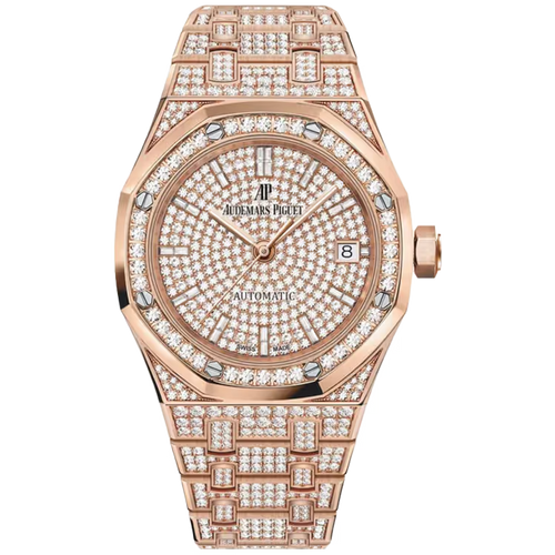 Audemars Piguet Royal Oak Diamond Pave Dial Rose Gold Diamond Bezel Diamond Bracelet 37mm