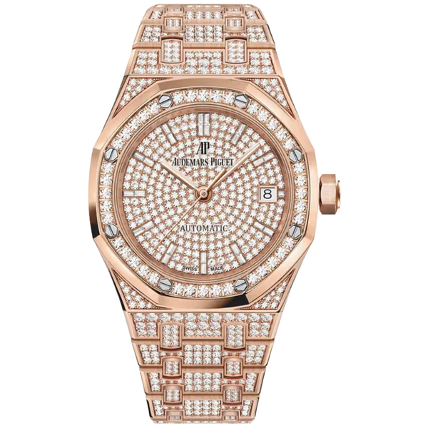 Audemars Piguet Royal Oak Diamond Pave Dial Rose Gold Diamond Bezel Diamond Bracelet 37mm