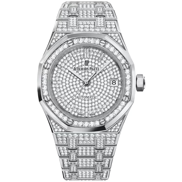 Audemars Piguet Royal Oak Diamond Pave Dial White Gold Diamond Bezel Diamond Bracelet 37mm