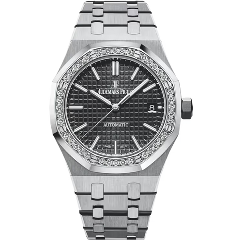 Audemars Piguet Royal Oak Black Dial Stainless Steel Diamond Bezel 37mm