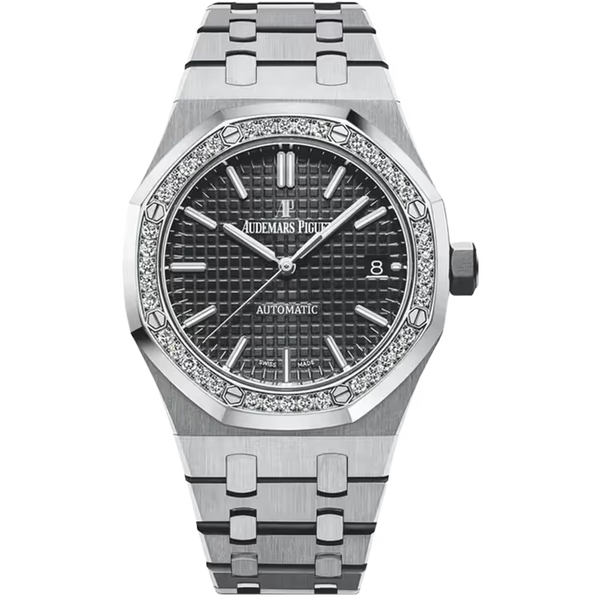 Audemars Piguet Royal Oak Black Dial Stainless Steel Diamond Bezel 37mm