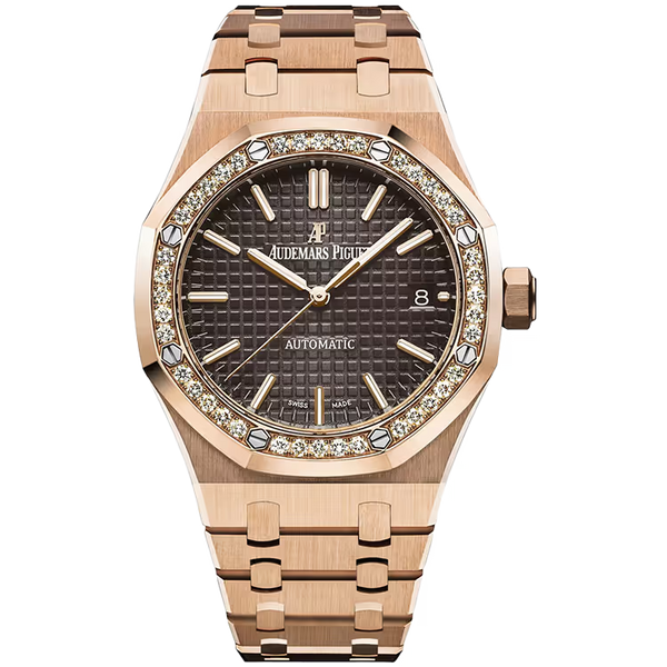 Audemars Piguet Royal Oak Chocolate Dial Rose Gold Diamond Bezel 37mm