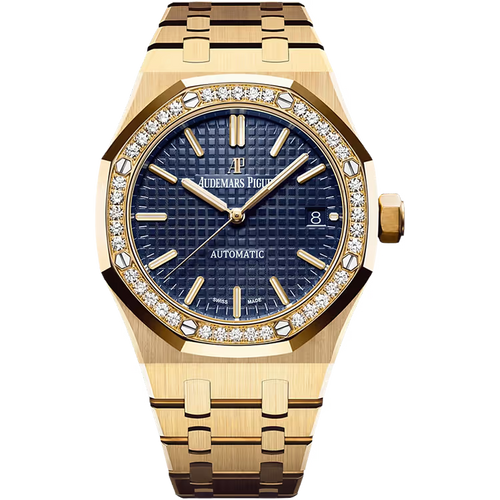 Audemars Piguet Royal Oak Blue Dial Yellow Gold Diamond Bezel 37mm