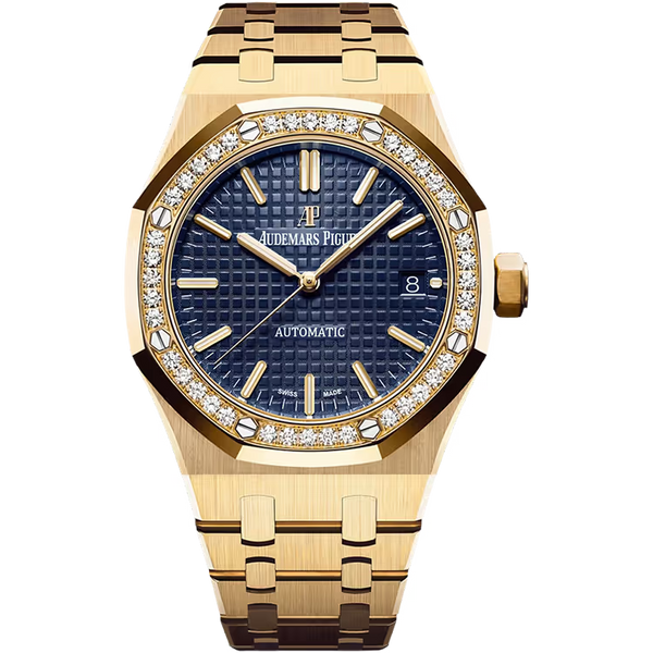 Audemars Piguet Royal Oak Blue Dial Yellow Gold Diamond Bezel 37mm