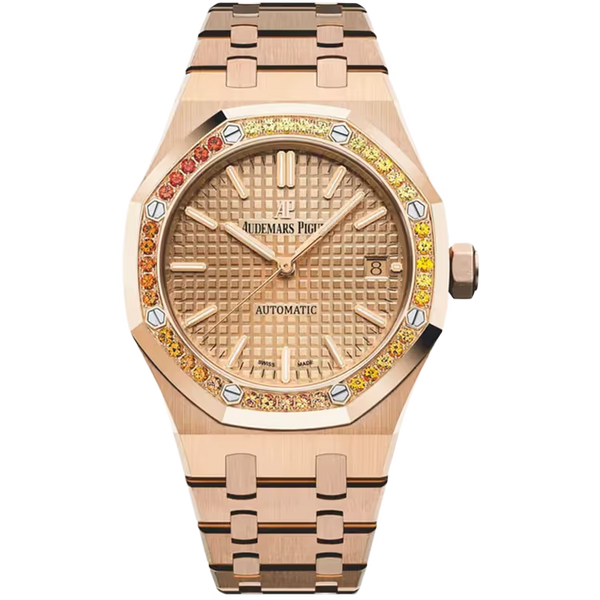Audemars Piguet Royal Oak Rose Dial Rose Gold Ombre Gem Bezel 37mm