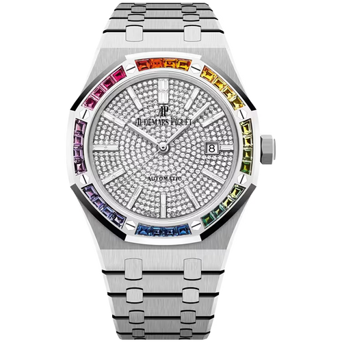Audemars Piguet Royal Oak Diamond Pave Dial White Gold Rainbow Bezel 41mm