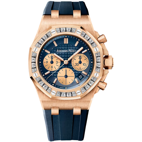 Audemars Piguet Royal Oak Offshore Blue Dial Chronograph Rose Gold Diamond Bezel Rubber Strap 37mm - Limited 10