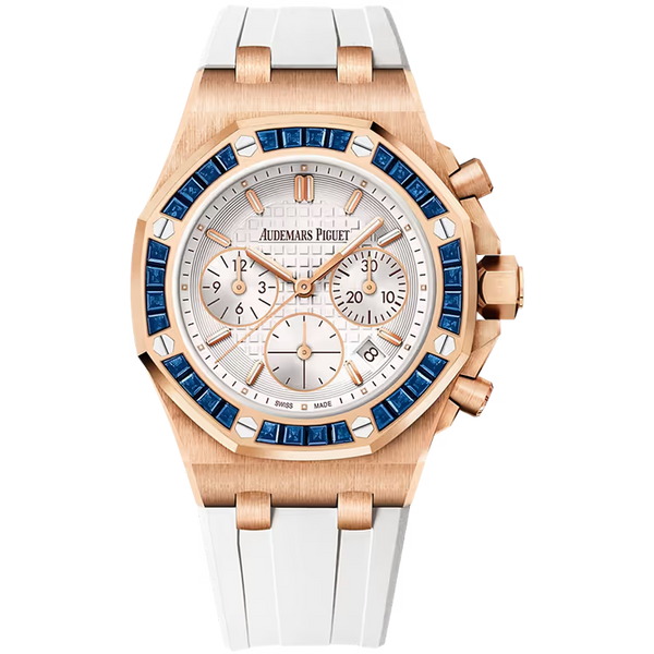 Audemars Piguet Royal Oak Offshore Silver Dial Chronograph Rose Gold Diamond Bezel Rubber Strap 37mm - Limited 10