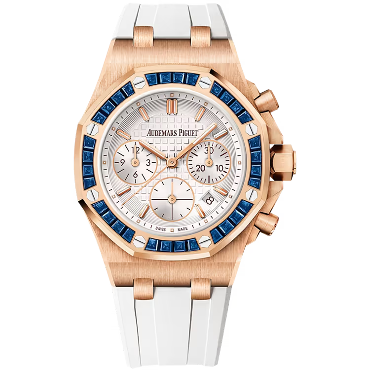Audemars Piguet Royal Oak Offshore Silver Dial Chronograph Rose Gold Diamond Bezel Rubber Strap 37mm - Limited 10 - Image 1