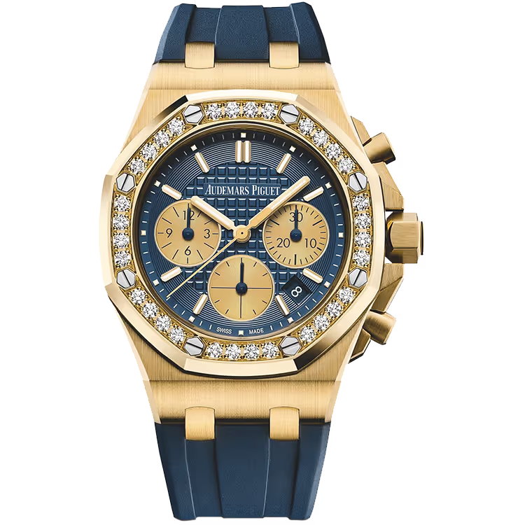 Audemars Piguet Royal Oak Offshore Blue Dial Chronograph Yellow Gold Diamond Bezel Rubber Strap 37mm - Limited 100 - Image 1