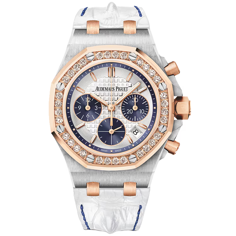 Audemars Piguet Royal Oak Offshore Silver Dial Chronograph Steel & Rose Gold Diamond Bezel Leather Strap 37mm - Image 1