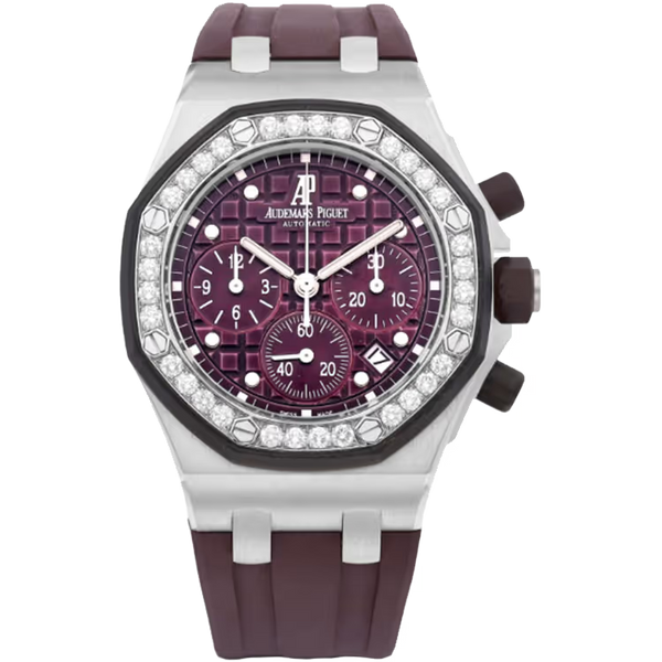 Audemars Piguet Royal Oak Offshore Purple Dial Chronograph Stainless Steel Diamond Bezel Rubber Strap 37mm