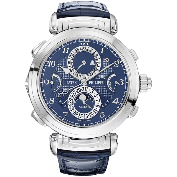 Patek Philippe Grand Complications Blue Dial Grandmaster Chime Minute Repeater Perpetual Calendar White Gold Leather Strap 48mm