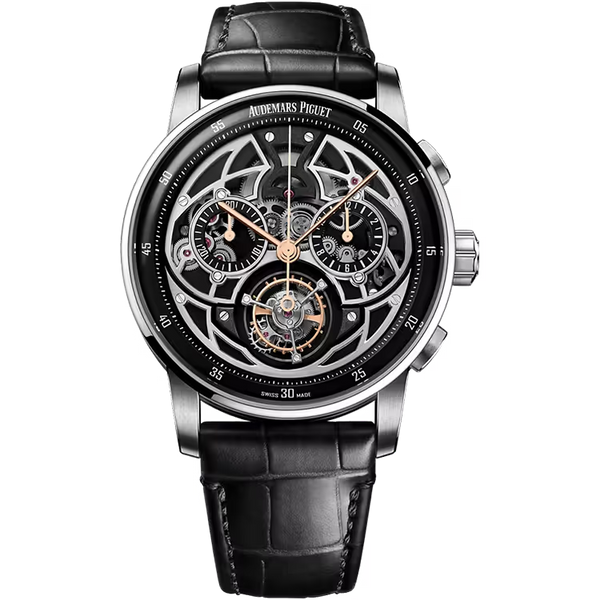 Audemars Piguet Code 11.59 Skeleton Dial Tourbillon Chronograph White Gold Leather Strap 41mm - Limited 50