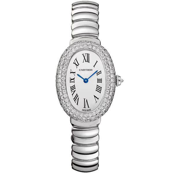 Cartier Baignoire White Dial Small Model White Gold Diamond Bezel 31mm