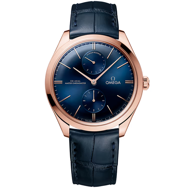 Omega Tresor Blue Dial Rose Gold Leather Strap 40mm