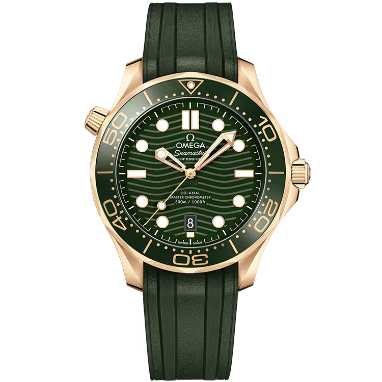 Omega Diver Green Dial Rose Gold Rubber Strap 42mm - Image 1