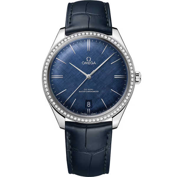 Omega Tresor Blue Motif Dial Stainless Steel Leather Strap 40mm