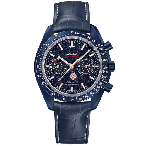 Omega Two Counters Blue Dial Ceramic Leather Strap 44mm