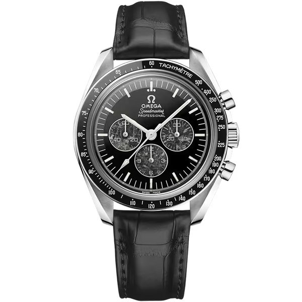Omega Calibre 321 Black Onyx Dial Chronograph Platinum Leather Strap 42mm