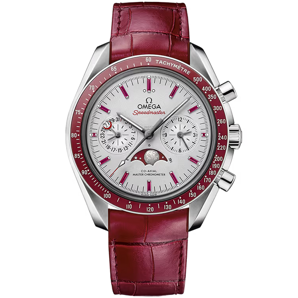 Omega Moonwatch Silver Dial Chronograph Moon Phase Platinum Leather Strap 42mm