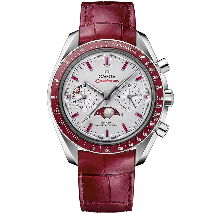 Omega Moonwatch Silver Dial Chronograph Moon Phase Platinum Leather Strap 42mm - Image 1