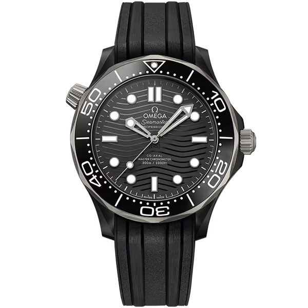 Omega Diver Black Dial Black Ceramic Rubber Strap 44mm