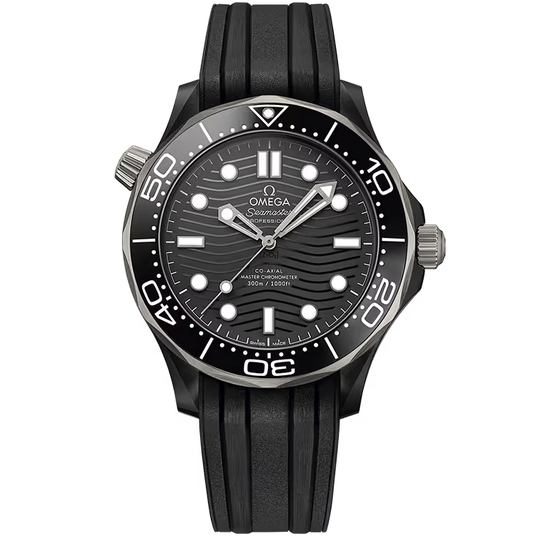 Omega Diver Black Dial Black Ceramic Rubber Strap 44mm - Image 1
