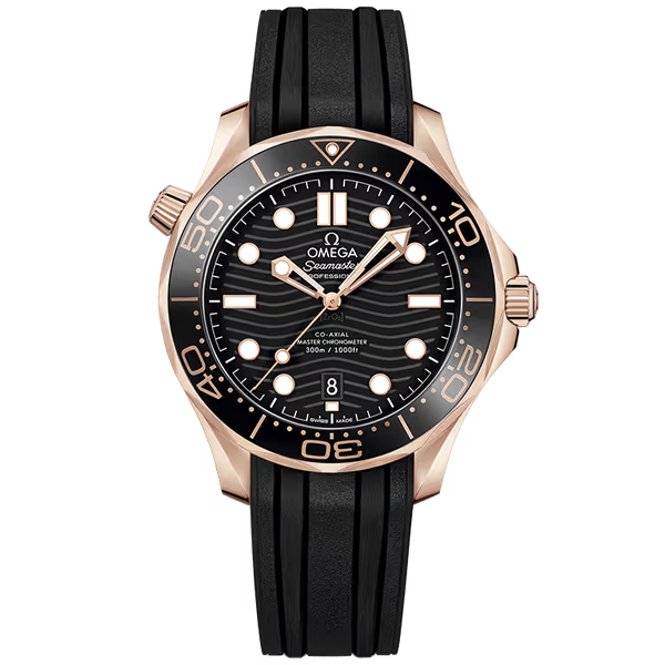 Omega Diver Black Dial Rose Gold Rubber Strap 42mm