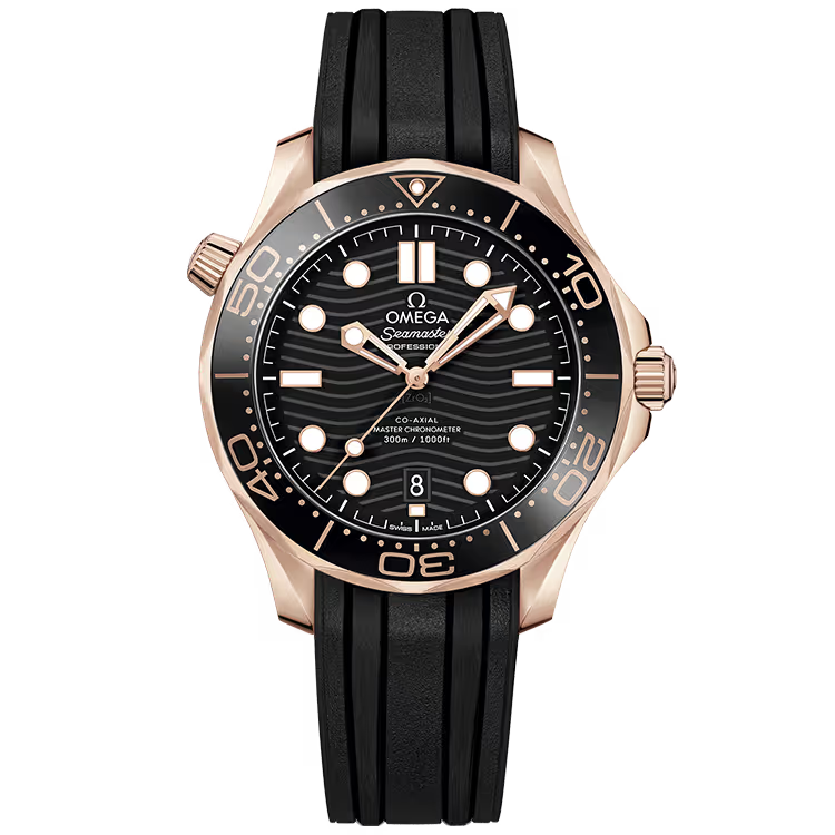 Omega Diver Black Dial Rose Gold Rubber Strap 42mm - Image 1