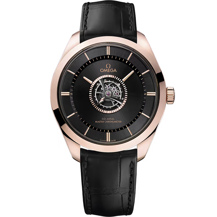 Omega Tourbillon Black Dial Rose Gold Leather Strap 43mm - Image 1