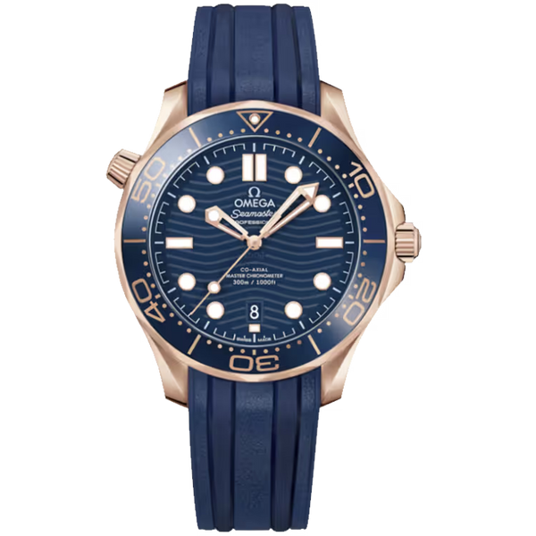 Omega Diver Blue Dial Rose Gold Rubber Strap 42mm