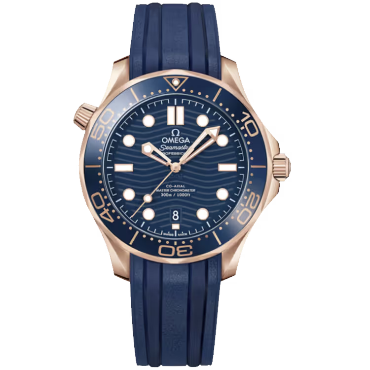 Omega Diver Blue Dial Rose Gold Rubber Strap 42mm - Image 1