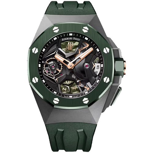 Audemars Piguet Royal Oak Concept Skeleton Dial Flying Tourbillon GMT Titanium Green Rubber Strap 44mm