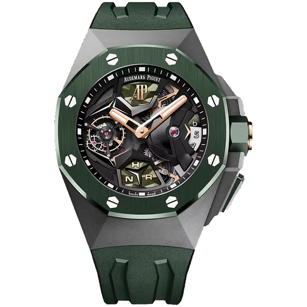 Audemars Piguet Royal Oak Concept Skeleton Dial Flying Tourbillon GMT Titanium Green Rubber Strap 44mm