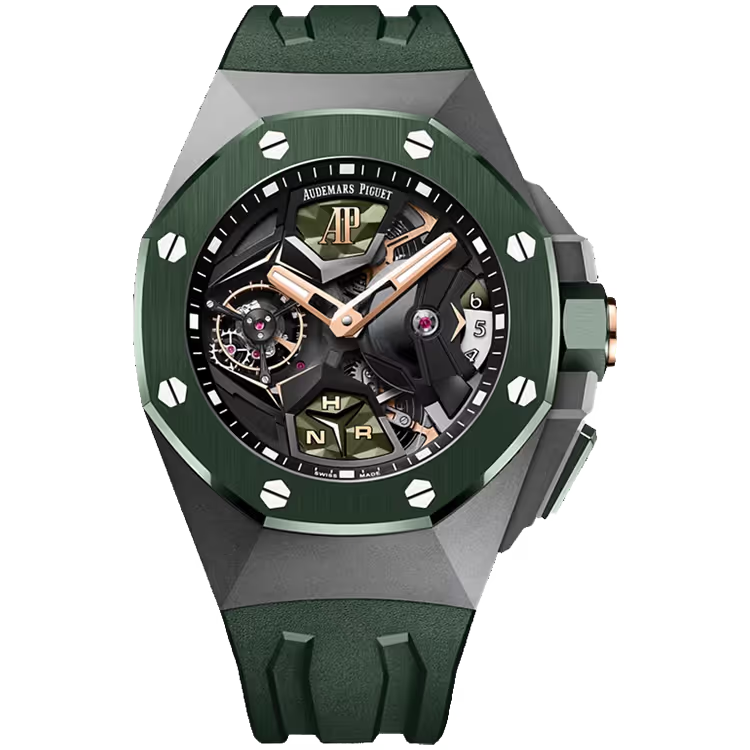 Audemars Piguet Royal Oak Concept Skeleton Dial Flying Tourbillon GMT Titanium Green Rubber Strap 44mm - Image 1