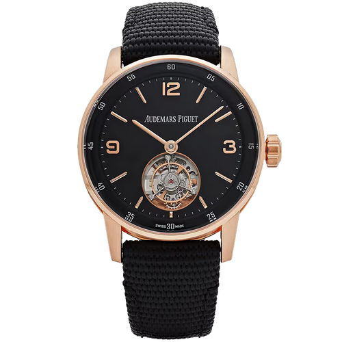 Audemars Piguet 11.59 Black Dial Flying Tourbillon Rose Gold Leather Strap 41mm