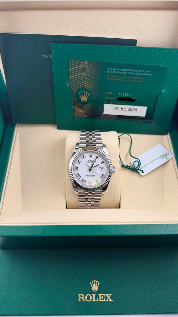 2026 Rolex Date-Just 41 White Roman Dial 126334 (Watch, Card, WT, Box & Booklets)