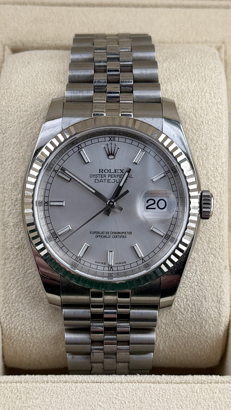 2017 Rolex Date-Just 36 Silver Stick 116234 (Watch,Card,Box and Booklets) - Image 1